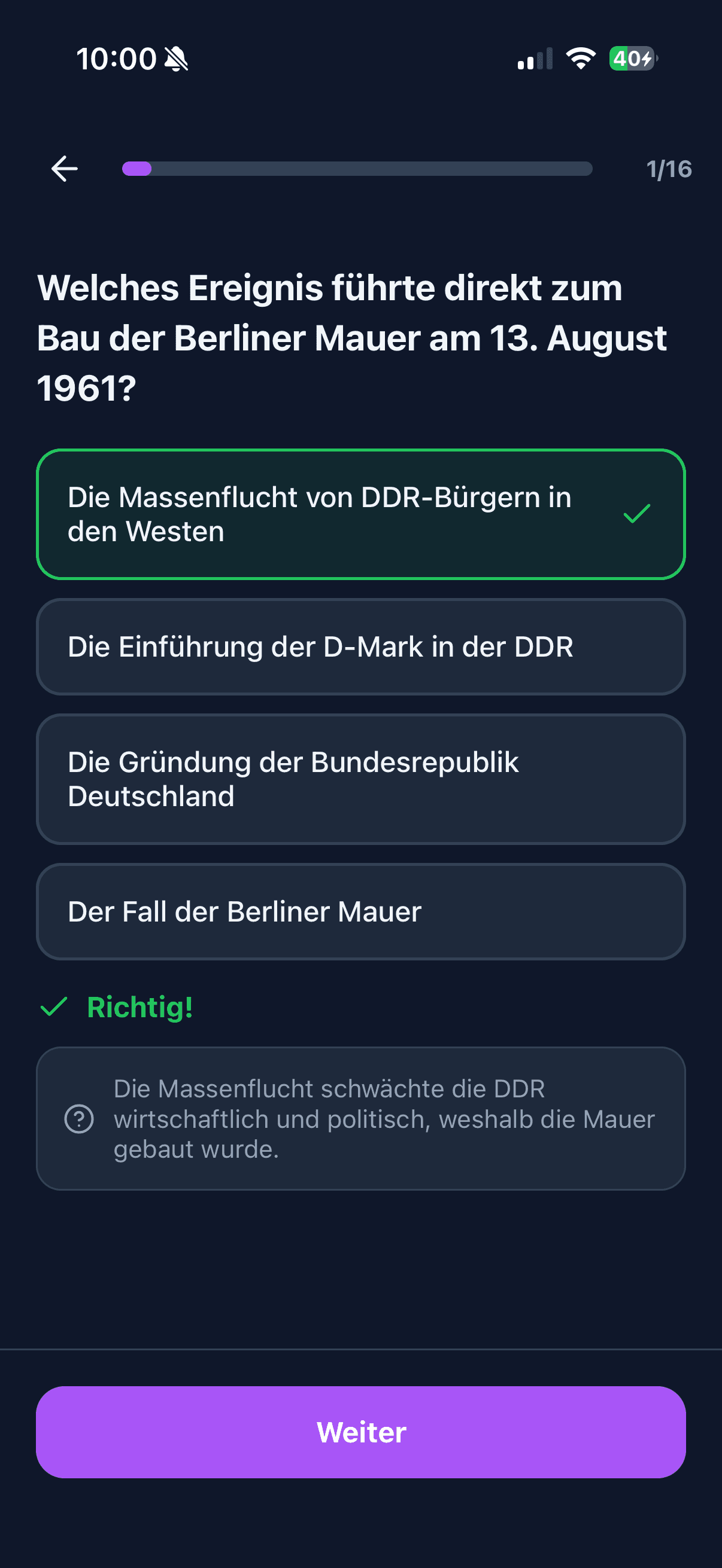 ReplioAI Quiz mit Multiple-Choice-Frage